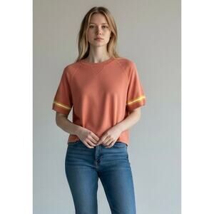 One Grey Day Coral Stripe Sleeve Knit Top Sweater Small NWT
